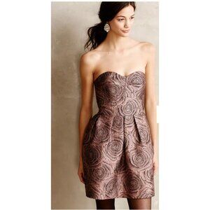 Hutch Anthropologie Strapless Rose Jacquard Cocktail Dress Pink Floral Women’s 1